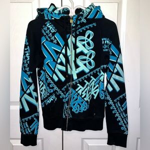 TNA Aritiza Blue/ Turquoise/ Black Zip-Up Hoodie Small